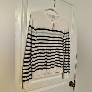 LOFT Black and White Striped Cardigan Sweater